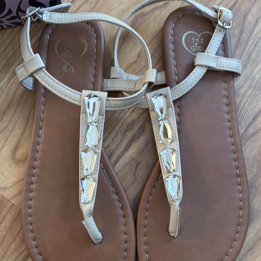 Ladies size 8 Beige Sandals with Gem Accents
